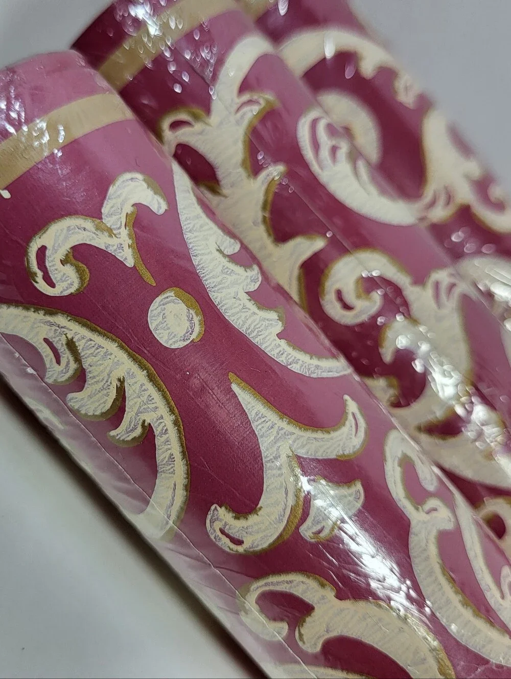 Thomas Strahan Wallpaper BORDER 3 Rolls Burgundy Cream Scroll 5 Yds Vintage